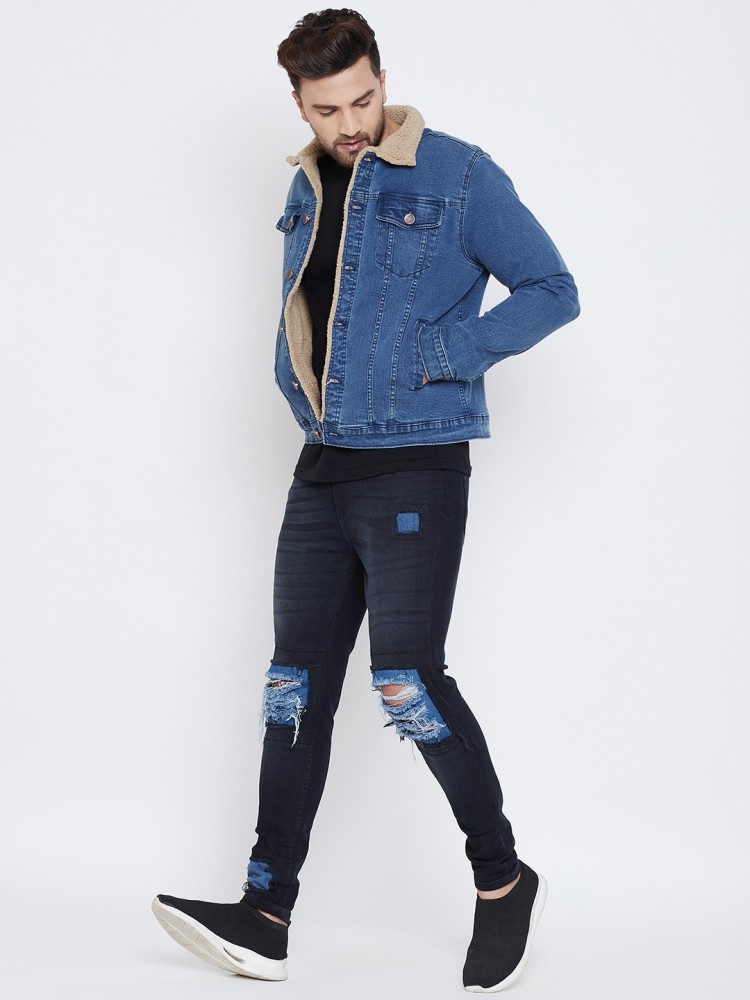 Buy Mid-Wash Fur-Lined Denim Jacket Online at Best Prices in India
