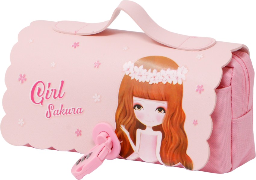 FIDDLERZ Cute Girl Printed Pencil Pouch School Supplies  Stationary Cosmetic Make-up Storage Pencil Pouch with Password Lock School  Zipper Pouch for Girls Art Polyester Pencil Box 