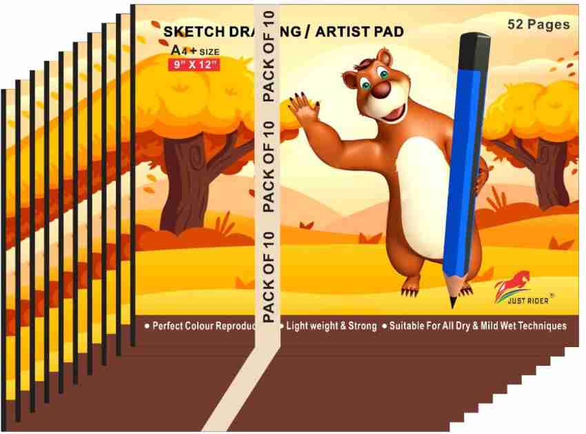 Just Rider A4+Extra Large Size 130gsm Drawing Books, White Blank Drawing  Pages, Sketch Books for Drawing, Colouring and Painting