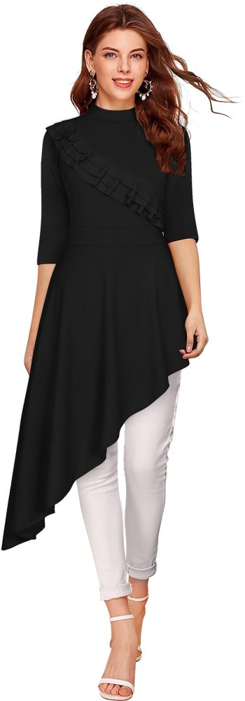 Buy IUGA Women Black High Low Polyester Dress Online at Best