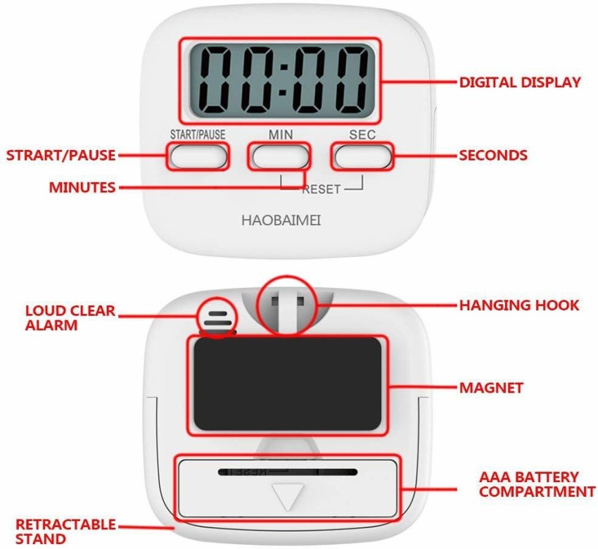 Digital Kitchen Timer Cooking Timer Clock Memory Hour Minute Second Count  up Countdown Timers for Cooking Kids Sports Games Exercise Office with  Strong Magnetic Backing Large Display Loud Alarm
