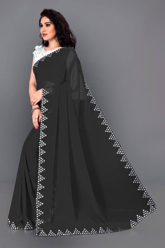 Buy MIRCHI FASHION Embellished Bollywood Georgette Black Sarees