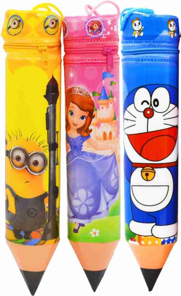HETVIK Multipurpose Soft Plastic Pencil Case and Stationery  Pouch for school Boys & Girls (set of 3) Cartoon Print kids Box Art Plastic Pencil  Boxes - Box