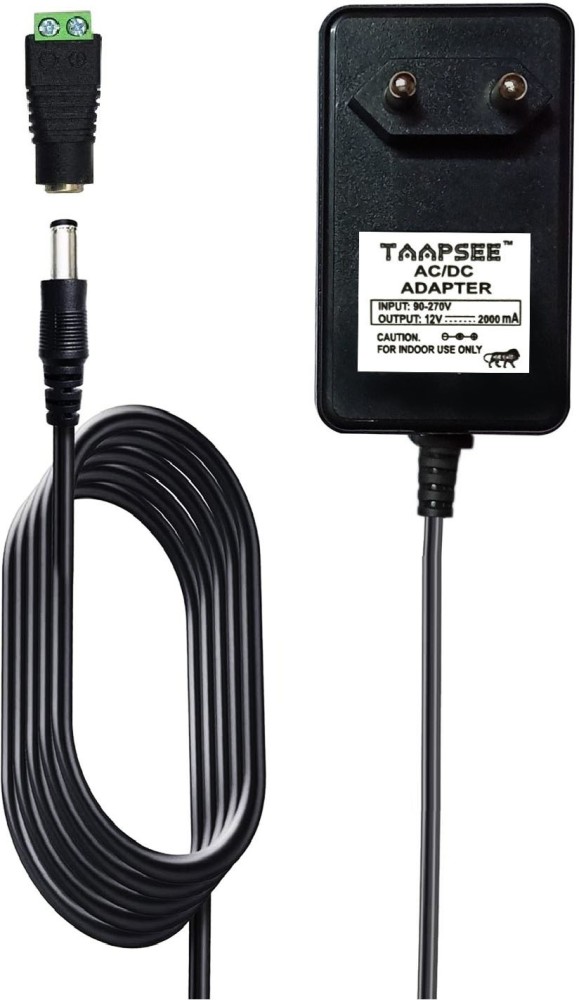 TAAPSEE 12V 2A 24W AC DC Switching Power Supply Adapter Wall Transformer  Charger for DC 12Volt CCTV Camera LED Strips Light with Female Barrel  Connector (6.5 Feet Cord,24 Watt Max) Worldwide Adaptor