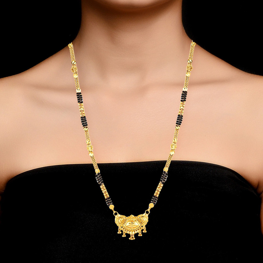 MEENAZ Jewellery Traditional One gram gold Temple Mangal sutra Set chain Pendant Necklace Black beads Chains golden Tanmaniya vati Mangalsutra for