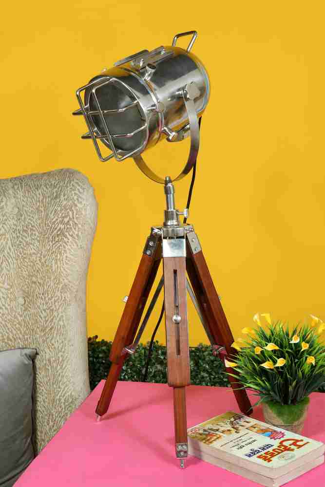 Black Pearl Vintage Brass Spot Light with Wooden Tripod Stand