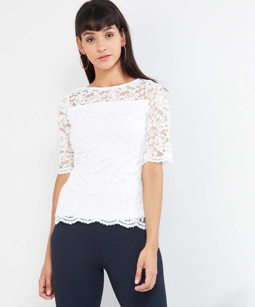 MAX Casual Half Sleeve Lace Women White Top Buy MAX Casual Half
