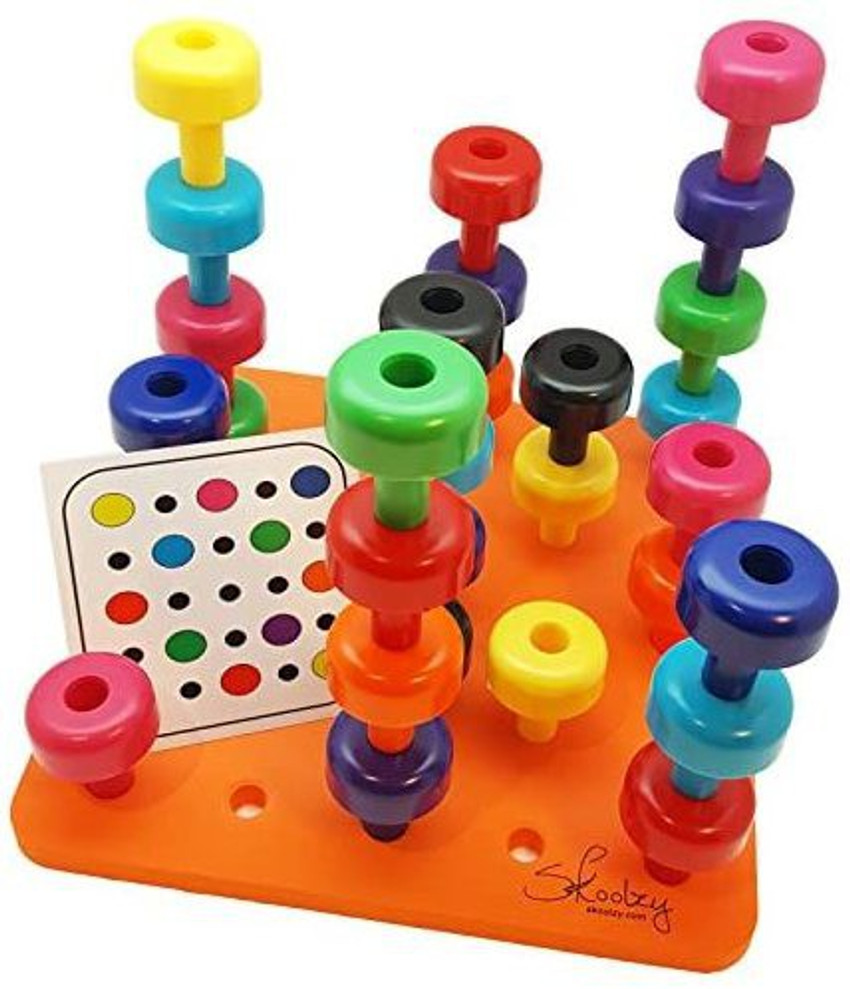 Peg board shop stacking toy