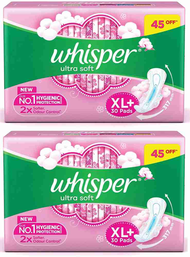 Buy Whisper Ultra Soft Air Fresh Sanitary Napkin (XL+ ) 30 pads Online at  Best Prices in India - JioMart.