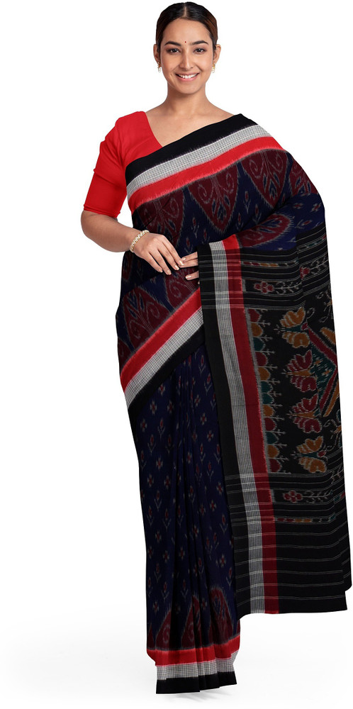 Buy ODISHA COLLECTIONS Printed Ikkat Pure Cotton Dark Blue Red