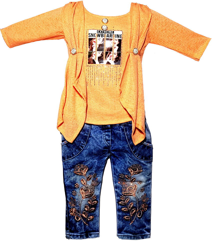 kids fashion hub Baby Girls Party Festive Top Jeans Price in