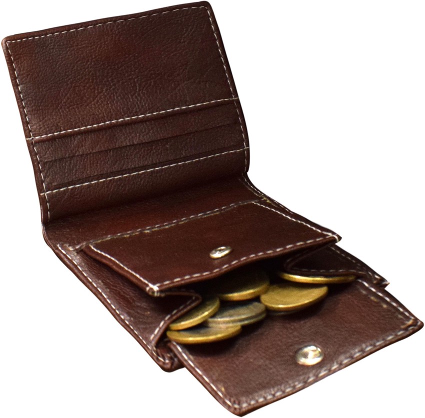 Brown leather men's wallet with money. Purse with a pack of 100