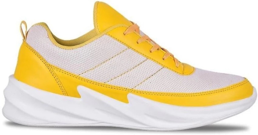 Comfy Yellow Solid Mesh Sports Shark Sneaker For Men