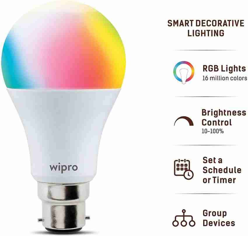 Wipro WiFi Enabled Smart LED Bulb B22 9-Watt (16 Million Colors +
