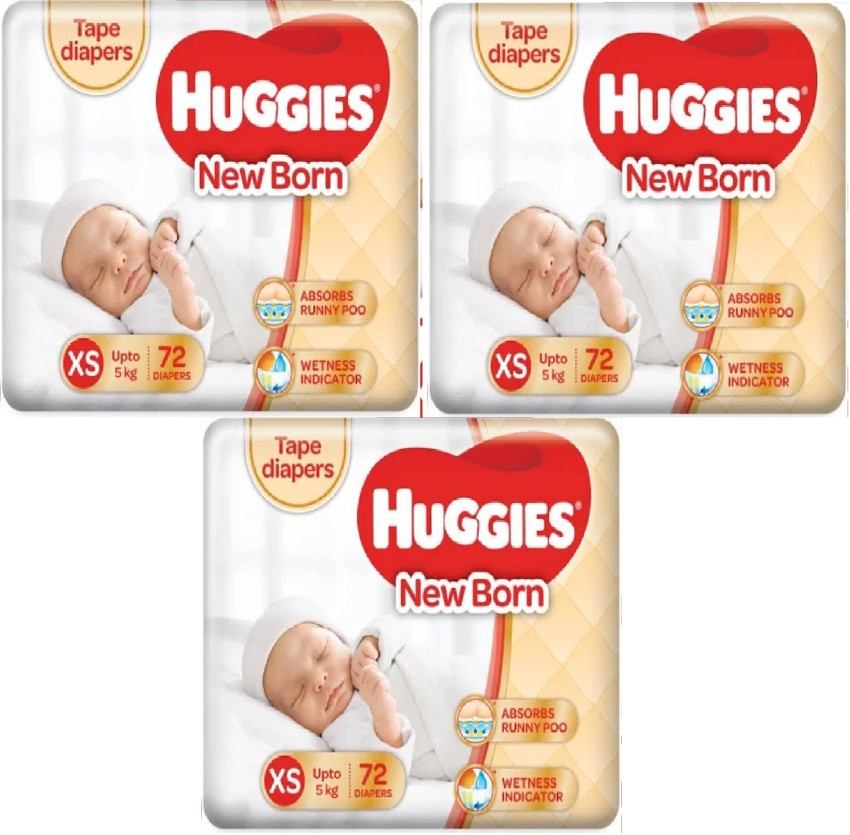 Buy Huggies New Born Taped Diapers (72 Counts) & Huggies Baby