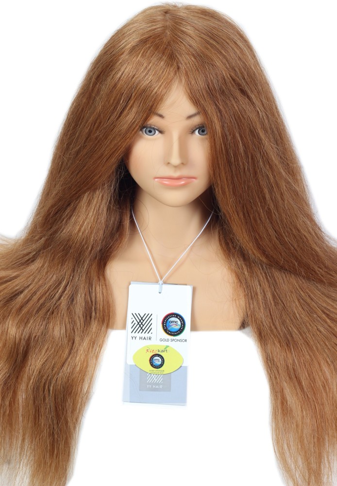 75% Real Human Hair Mannequin Head With Stand And Supplies Training Head  For Hairdressers Doll Head Hair Styling Gold Hair Model
