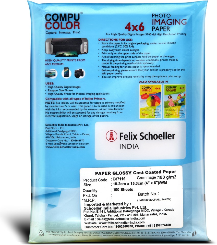 Buy Full Colors 180 GSM 4R (4x6) High Glossy Photo Paper - 100