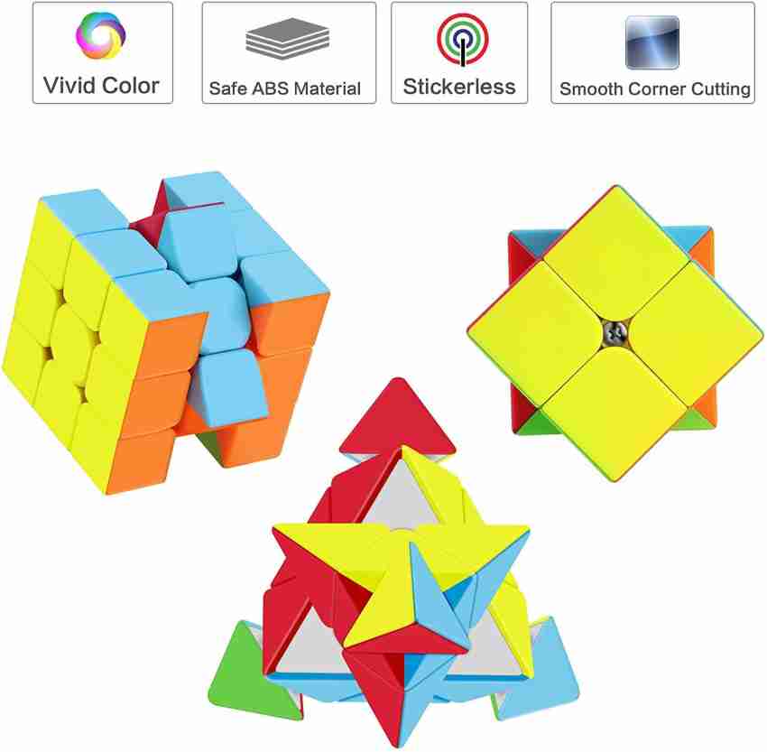 Magic Cube Set, Educational Speed Cubes 3 Pack of 2x2x2 3x3x3 Pyramid  Smooth Puzzle Cube
