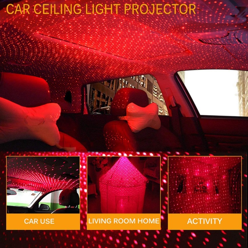 Auto Snap Auto Roof Star Projector Lights, USB Portable Adjustable Flexible  Interior Car Night Lamp Decorations with Romantic Galaxy Atmosphere fit Car,  Ceiling, Bedroom, Party and More (Red) Car Fancy Lights Price
