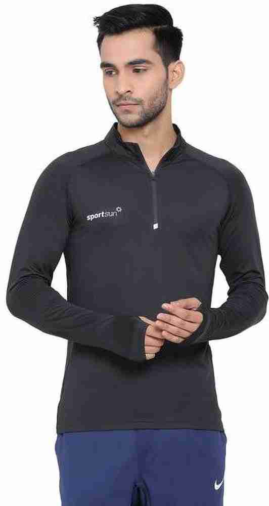 Buy Sport Sun Solid Men Round Neck Black T Shirt Online at Best