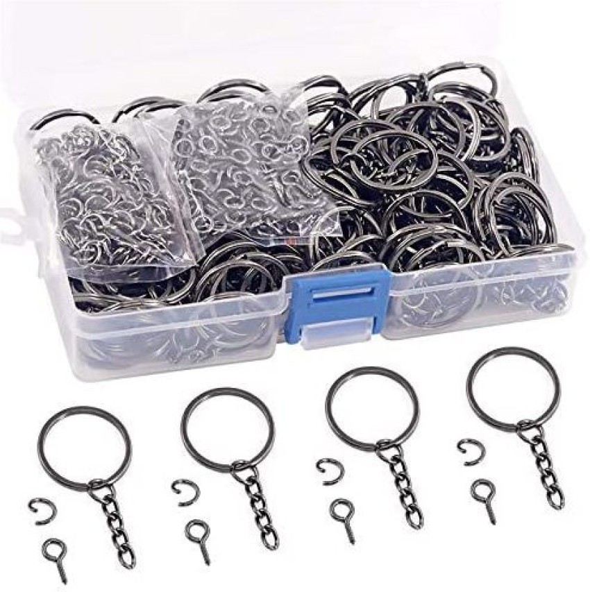 Rustark 450 Pcs 20mm Metal Key Split Chain Ring with Chain Black Key Ring,  Key Chain Ring Parts, Open Jump Ring and Connector with Screw Eye Pin for