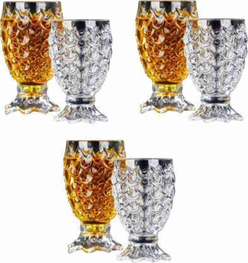 baluda Pack of 6 Glass Pineapple Shaped Juice Glasses, Drinking Glass Set,  Crystal Clear, Fancy Glass with Handle for Drinking Water, Juice, Cold  Drink, Whiskey, Wine, Liquor Price in India - Buy