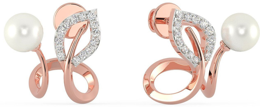 MALABAR GOLD DIAMONDS Rose Gold 18kt Diamond Pearl Stud Earring