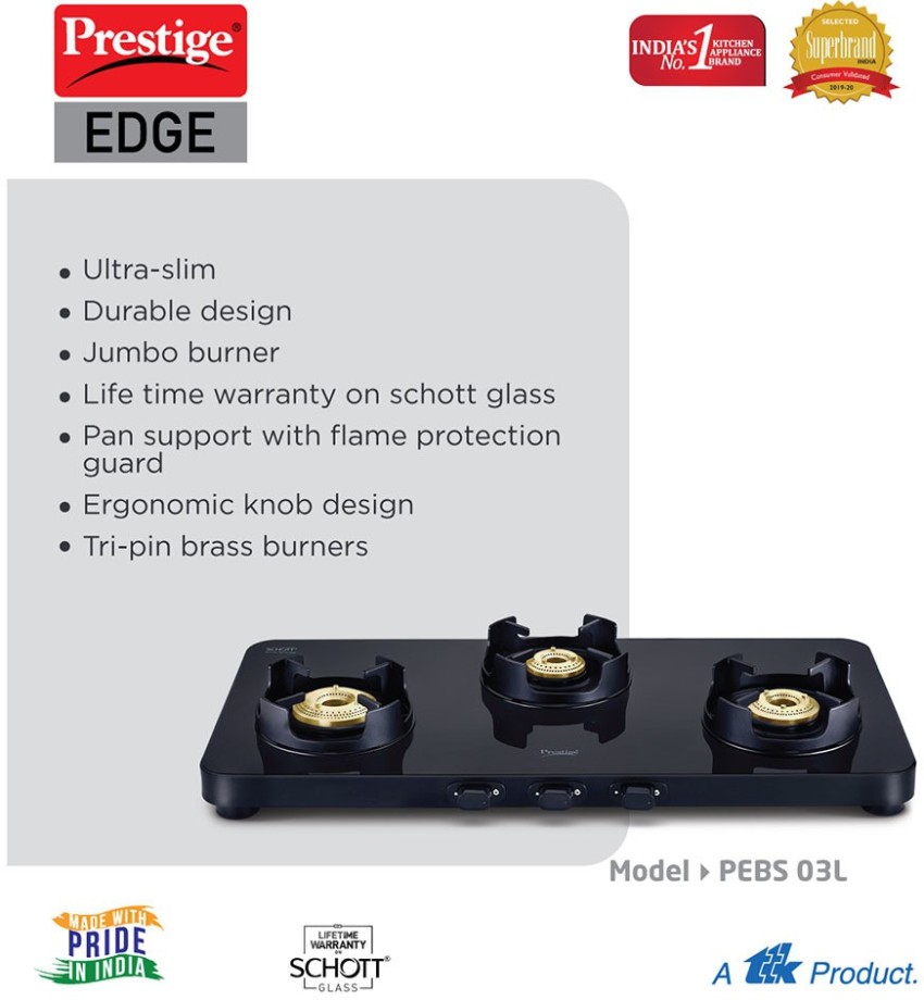 prestige edge schott glass 3 burner