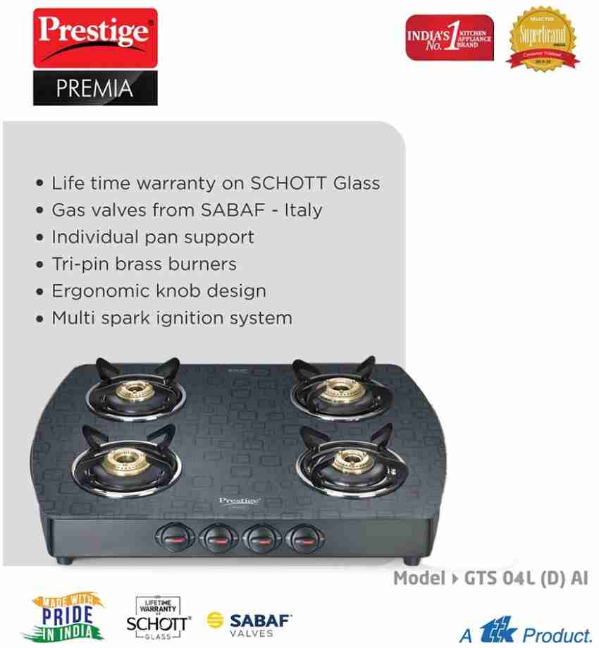 prestige premia schott glass 4 burner gas stove