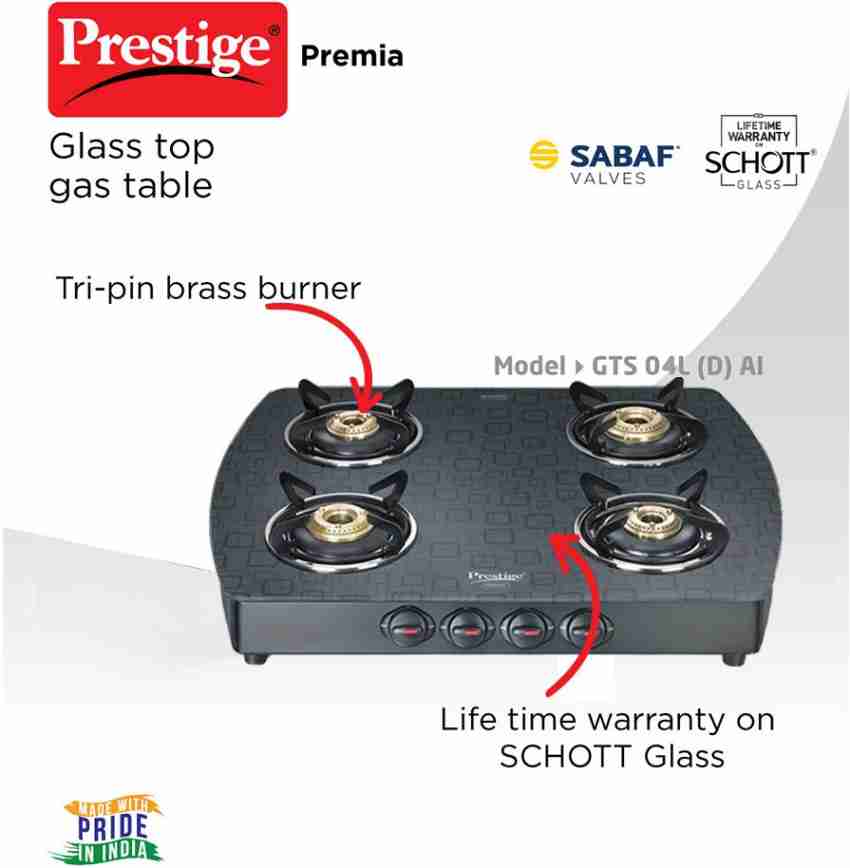 prestige premia schott glass 4 burner gas stove