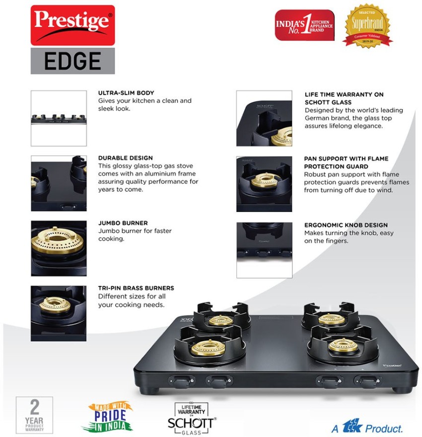 prestige edge schott glass glass manual gas stove