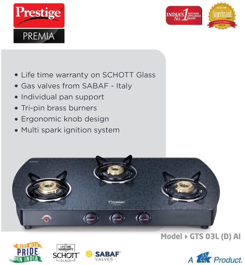 prestige premia gas stove 3 burner