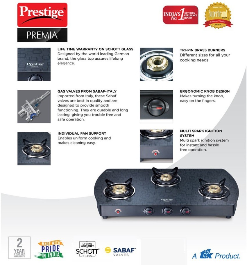 prestige premia gas stove 3 burner