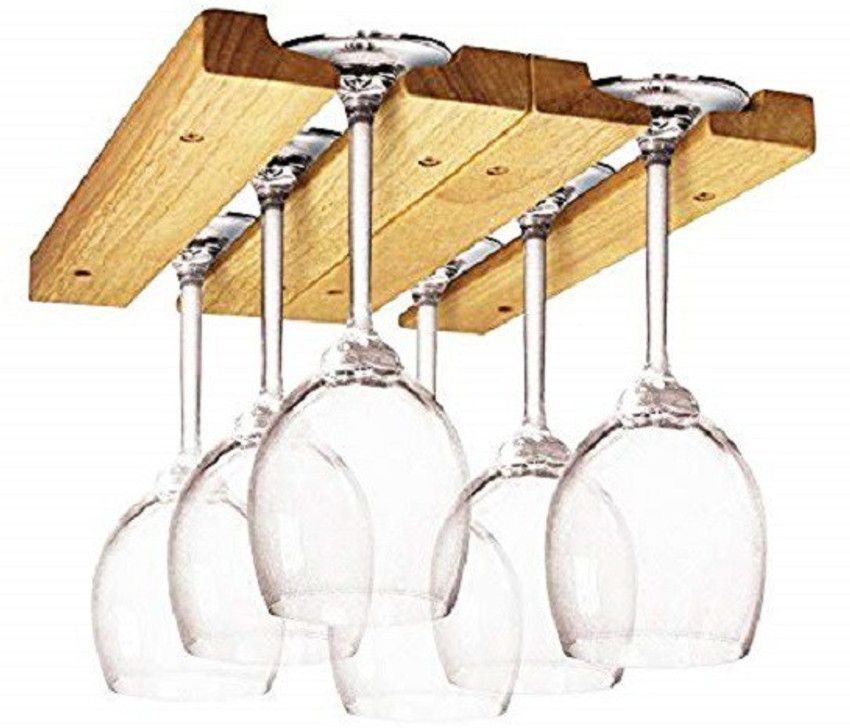 hungry hub Wine Glass Hanger Set for 6 Glasses Holder Wooden Glass