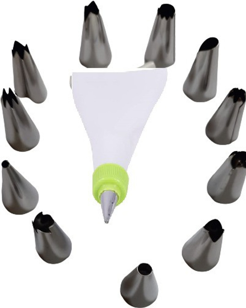 Retail basket 12 Piece Cake Decorating Set Frosting Icing Piping Bag Tips with Steel Nozzles Kitchen Tool Set Price in India Buy Retail basket 12 Piece Cake Decorating Set Frosting Icing