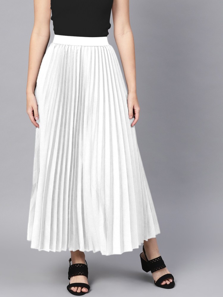 Buy DL Fashion Solid Women Pleated White Skirt Online at Best