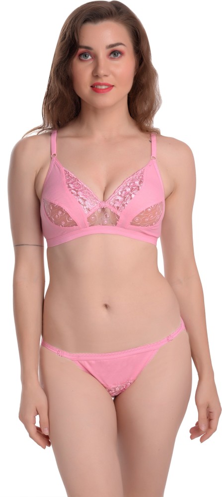 Buy online Pink Net Bras And Panty Set from lingerie for Women by