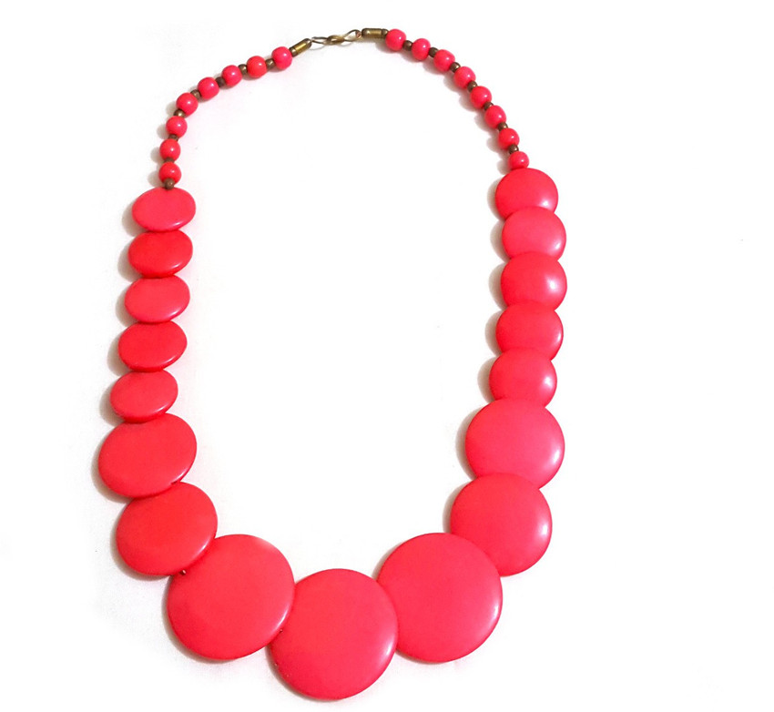 classyplus Red Hand Made Plastic Bead Necklace for Women Plastic