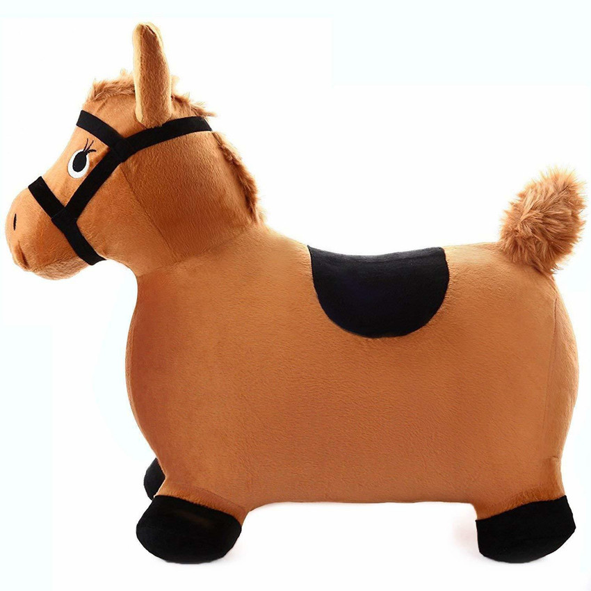MON N MOL Brown Hopping Horse iPlay iLearn Activity Outdoors Ride on Bouncy Animal Play Toys Inflatable Hopper Plush Covered with Pump for Kids Toddlers Boys Girls 60 cm Brown Hopping