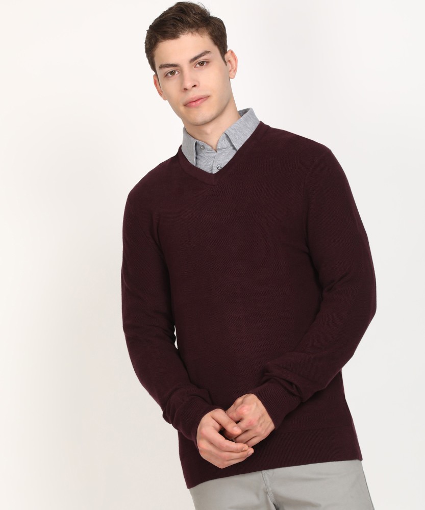 Maroon v neck sweater best sale