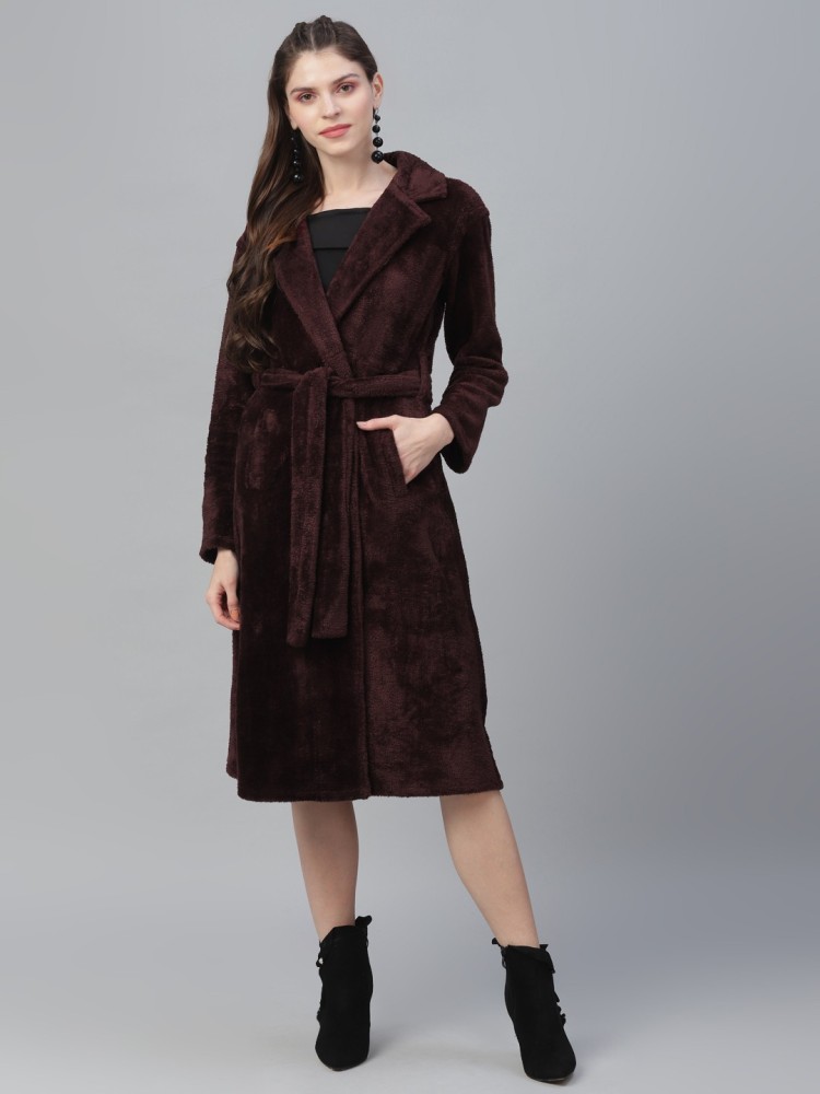 ATHENA Faux Fur Solid Coat - Buy ATHENA Faux Fur Solid Coat Online