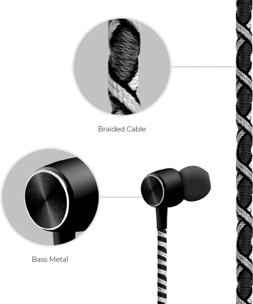 CROSSLOOP PRO Series Braided Tangle Free Designer Earphone with Metallic Driver for Extra Bass in Line Mic Multi Functional Remote with Voice