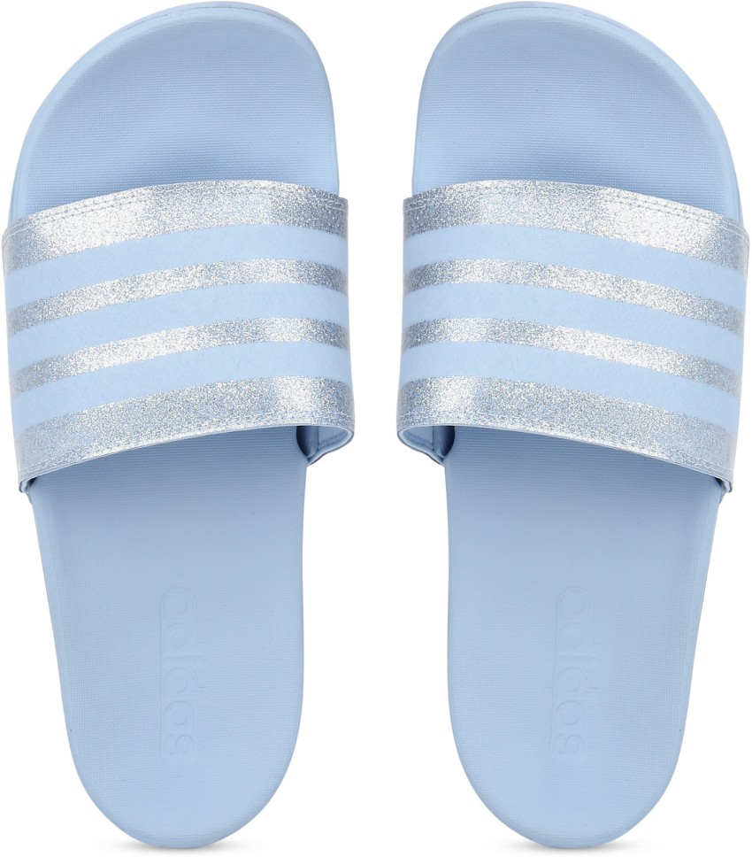 Light blue best sale adidas slides womens