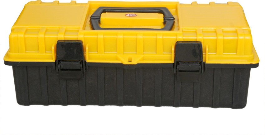 Lepose Heavy duty Plastic Tool Box Yellow and Black Tool Box with Tray