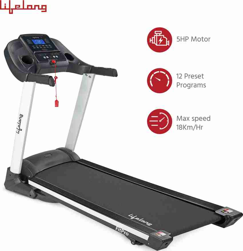 Lifelong FitPro 5HP with Max Speed 18km hr Heart Rate sensor and 3 level manual incline Treadmill