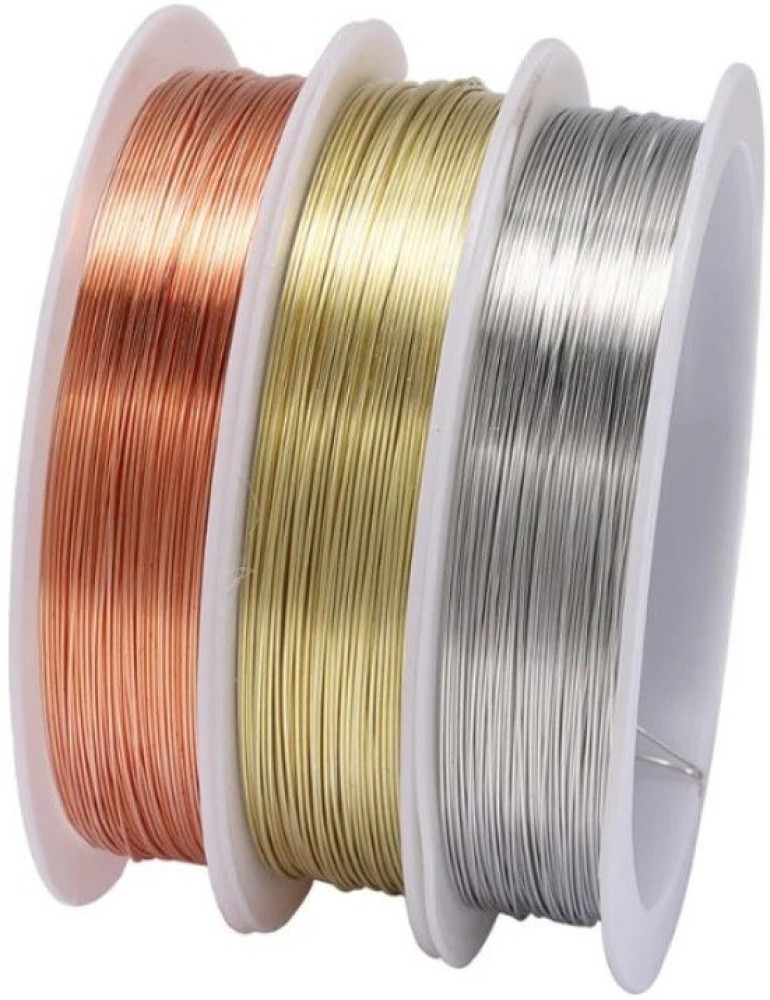 ALEAF 60 Meters - 28 Gauge Copper, Silver and Brass Wire (20 Meters Each)  for Craft, Jewelry Making, Beading Wire and School Project - 60 Meters - 28  Gauge Copper, Silver and