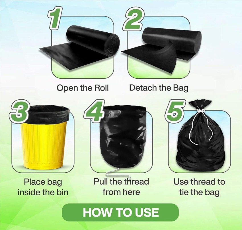 Clean India Black Garbage Bag Extra Large XL Size Combo Pack of 5 Roll (75  Bags) (