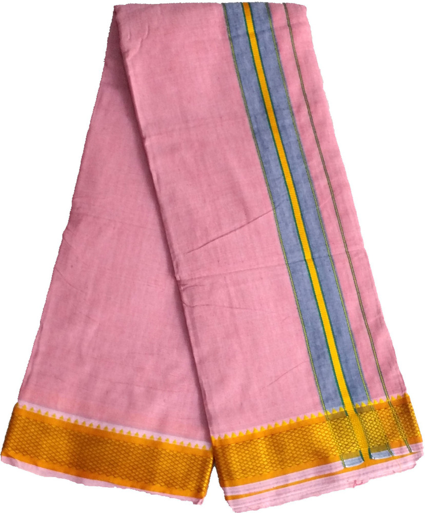 KRISHNA BHAKTI STORE MEN POOJA DHOTI DUPATTA SET PINK COLOR Men