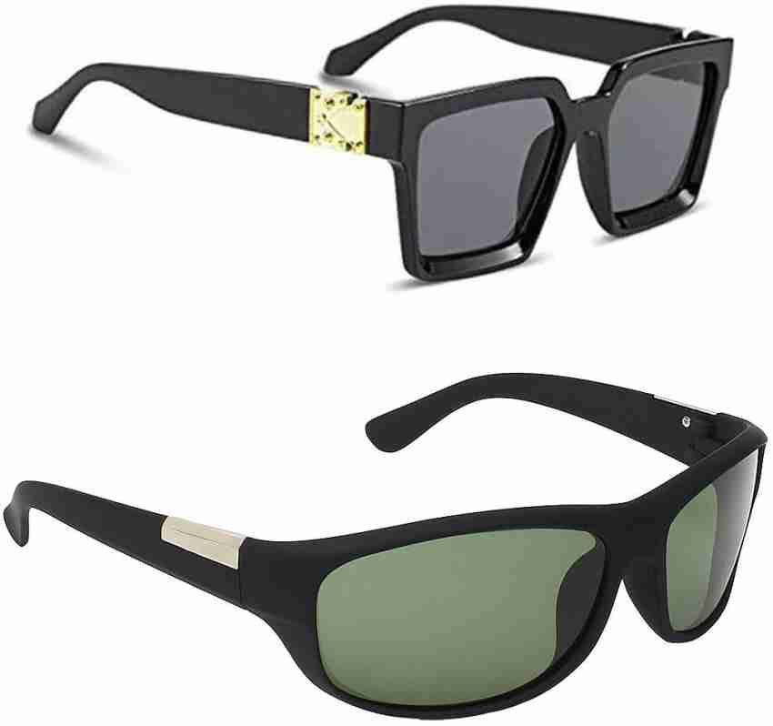 Buy ROYALMADE Retro Square, Wrap-around Sunglasses Black, Green For Men & Women  Online @ Best Prices in India
