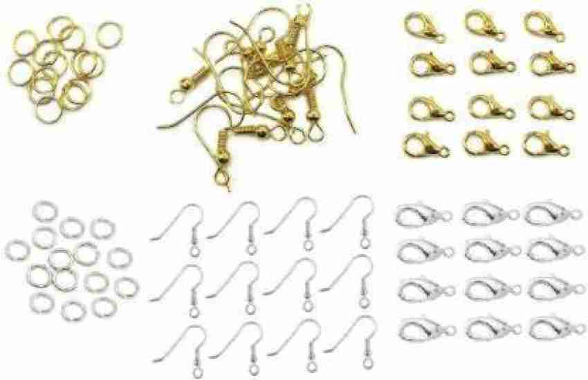 Crafto Jewellery Making Essentials - Jump Rings, Fish Hooks & Clasps in  Golden & Silver Golden (Jump Ring : 50 pc , Ear Hook : 50 pc, Lobster Clasp  : 20 pc) +